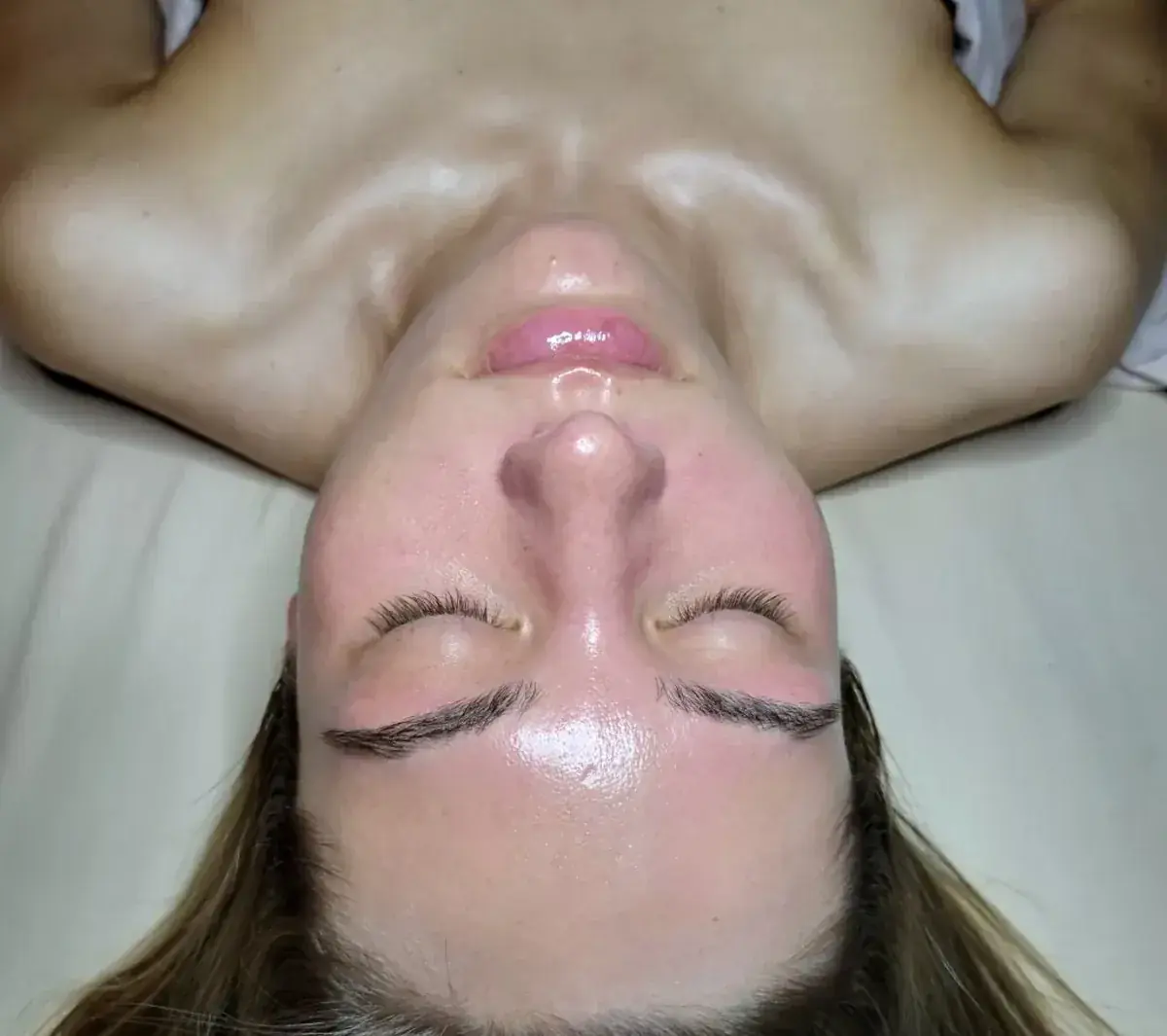 A client's skin at the end of an advanced facial with Marina Stejar